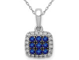 1/4 Carat (ctw) Natural Blue Sapphire Cluster Pendant Necklace with Diamonds and Chain